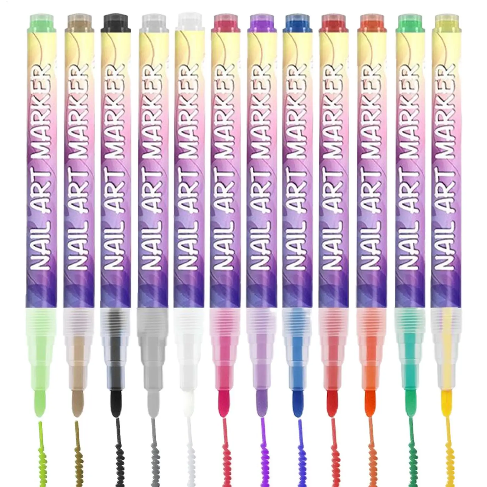 12-Farben-Nagelstifte, schnell trocknende Malmarker, feine Spitze, Nagel-Doodle-Stifte, Nagelmalerei, Zeichenstift, Nagelkunst-Zubehör