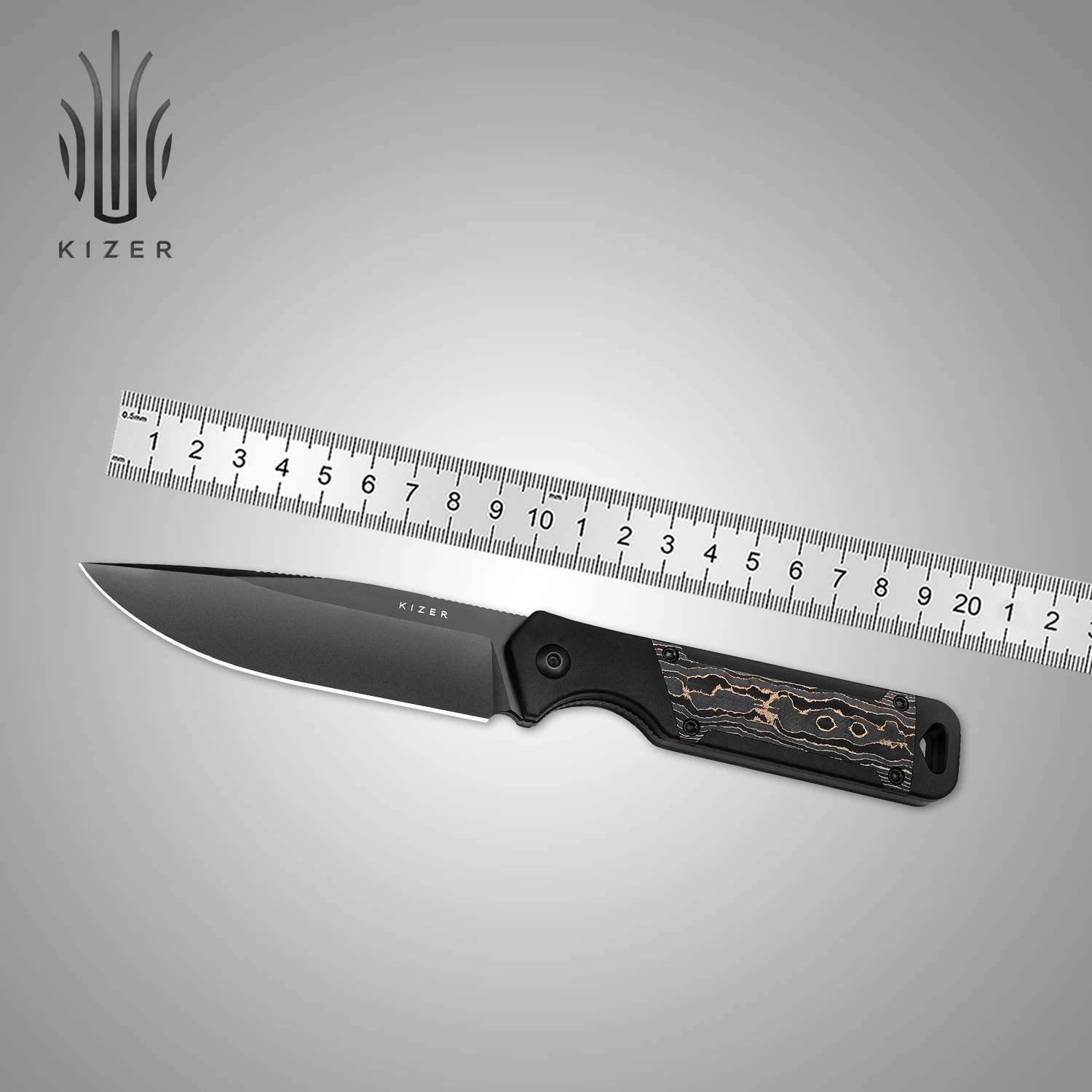 Kizer EDC شفرة مثبتة سكين 1067A1 Militaw الألومنيوم وكامو الذهب الدهون الكربون مقبض مع S35VN شفرة فولاذية سكاكين الصيد في الهواء الطلق #1