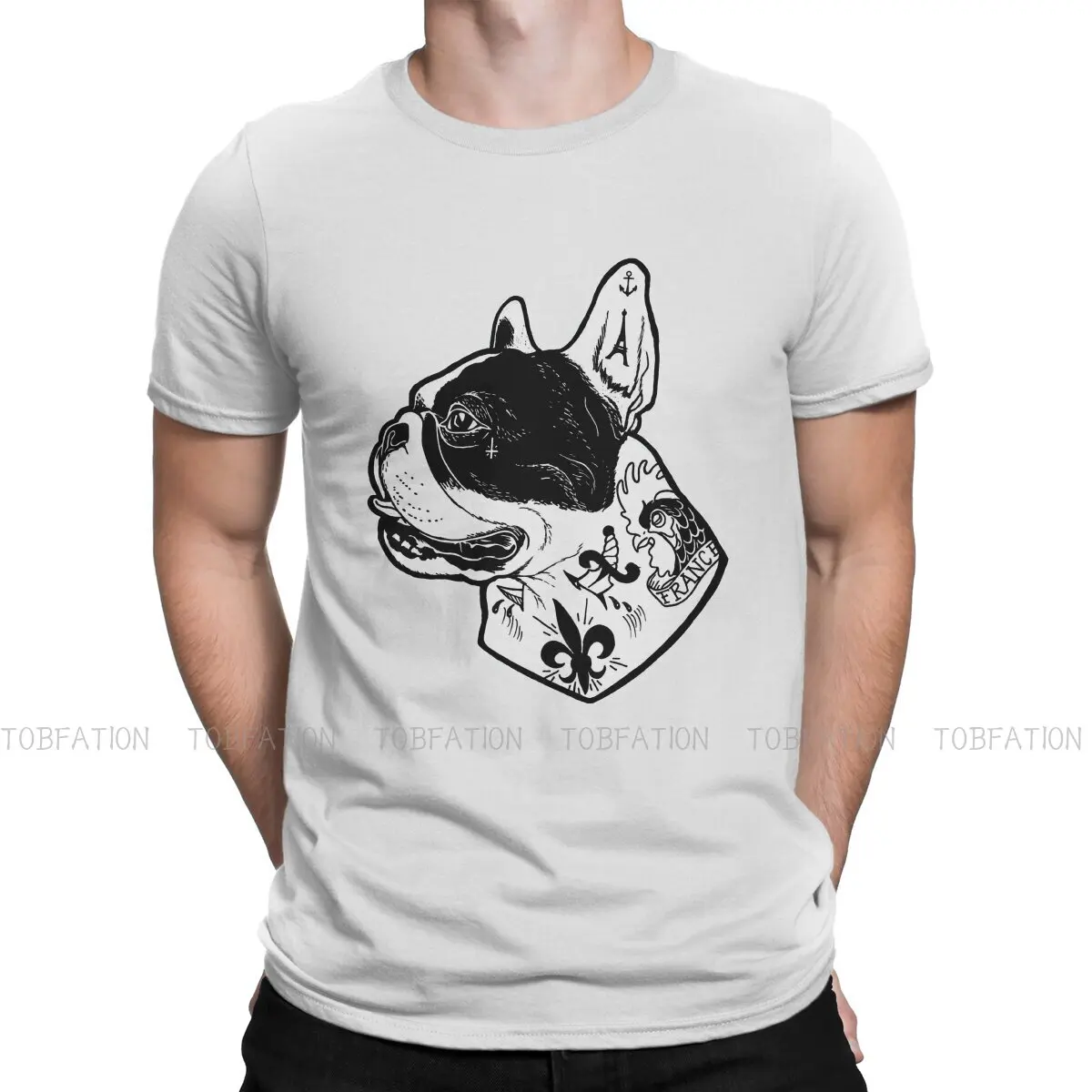 Tattooed Harajuku TShirt French Bulldog Strong Mini Dog Creative Streetwear Leisure T Shirt Men Short Sleeve Unique Gift Clothes