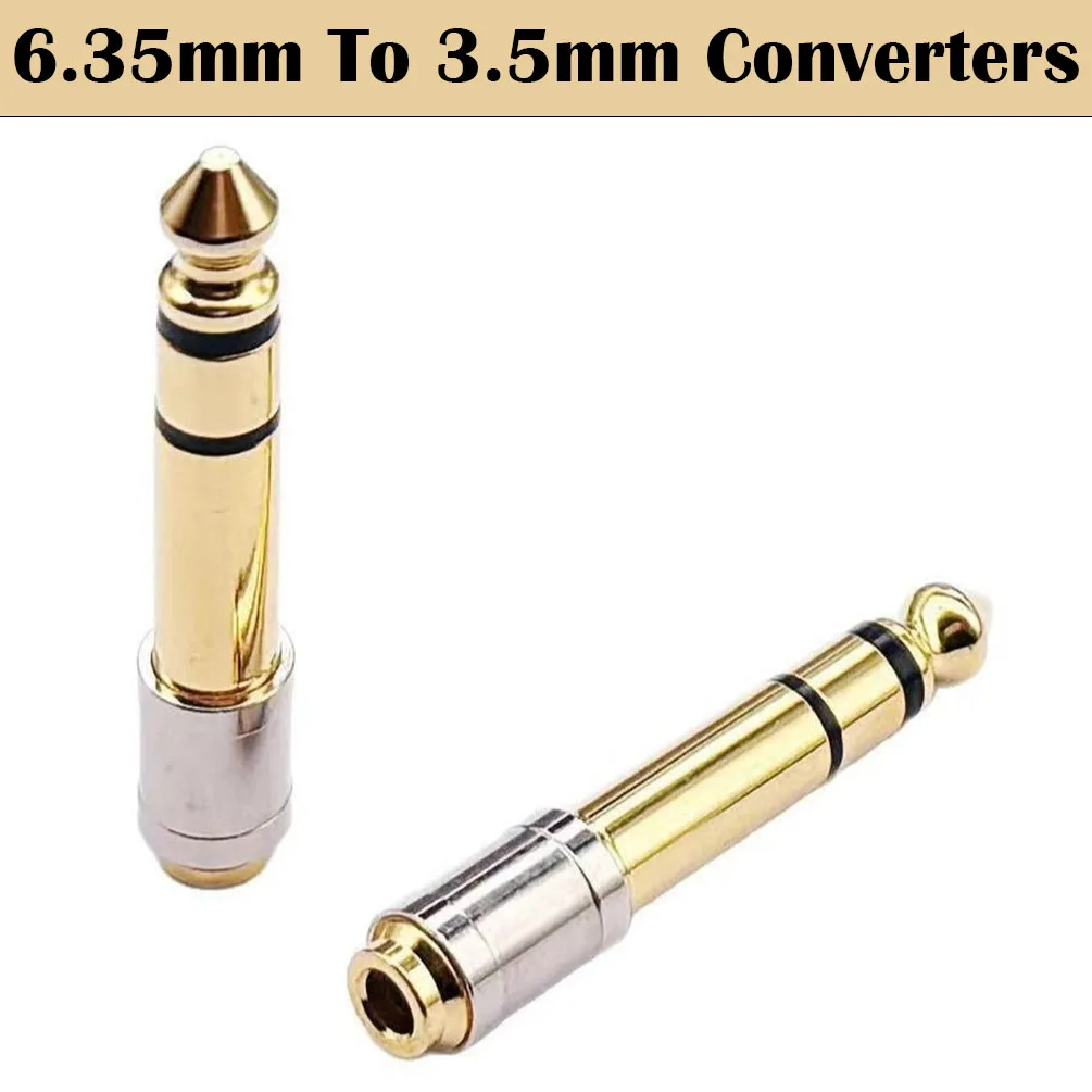 2 Stück vergoldeter 6,35 mm auf 3,5 mm Stereo-Audio-Klinkenadapter – Stecker auf Buchse für Gitarre, Kopfhörer und Studioausrüstung