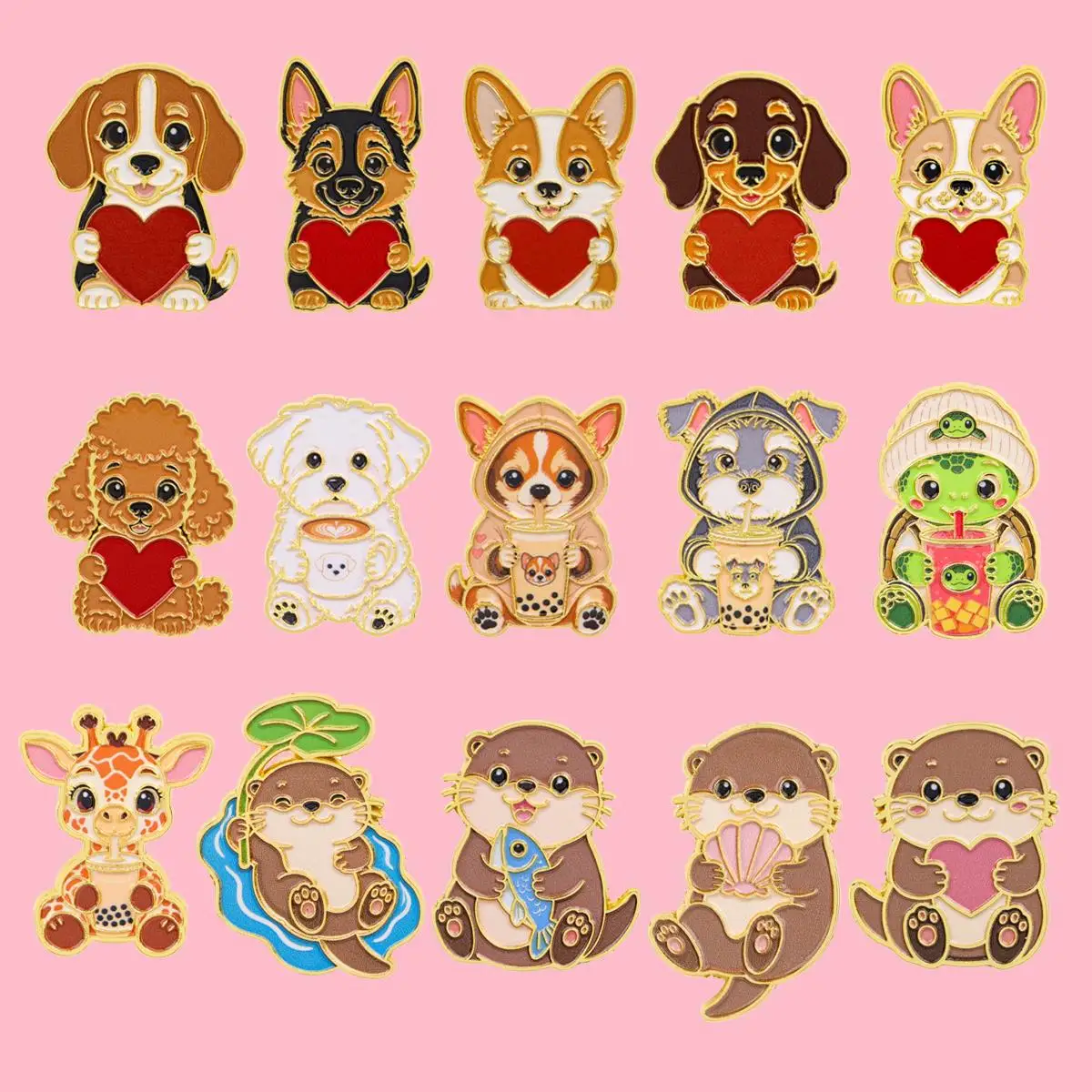 Cute Cartoon Puppy Otter Animal Metal Enamel Pins Brooches Badge on Backpack Clothing Accessories Jewelry Gift for Friends