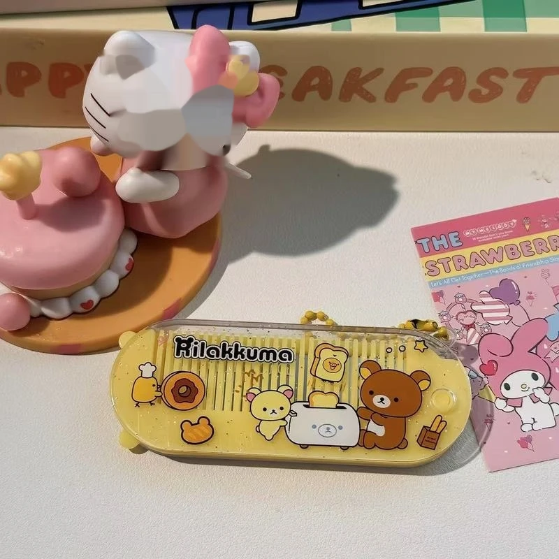 Rilakkuma Cute Cartoon 2 In 1 Folding Comb Mirror Portable Compact Women Girls Hair Brush Massage Smoothing Mirror Comb Set For view 5