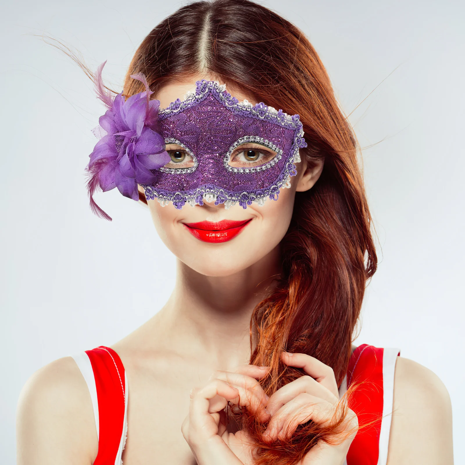 

Venetian Lace Face Mask Flower Crystal Rhinestones Exquisite Halloween Masquerade Costume Party Venetian Mask Purple