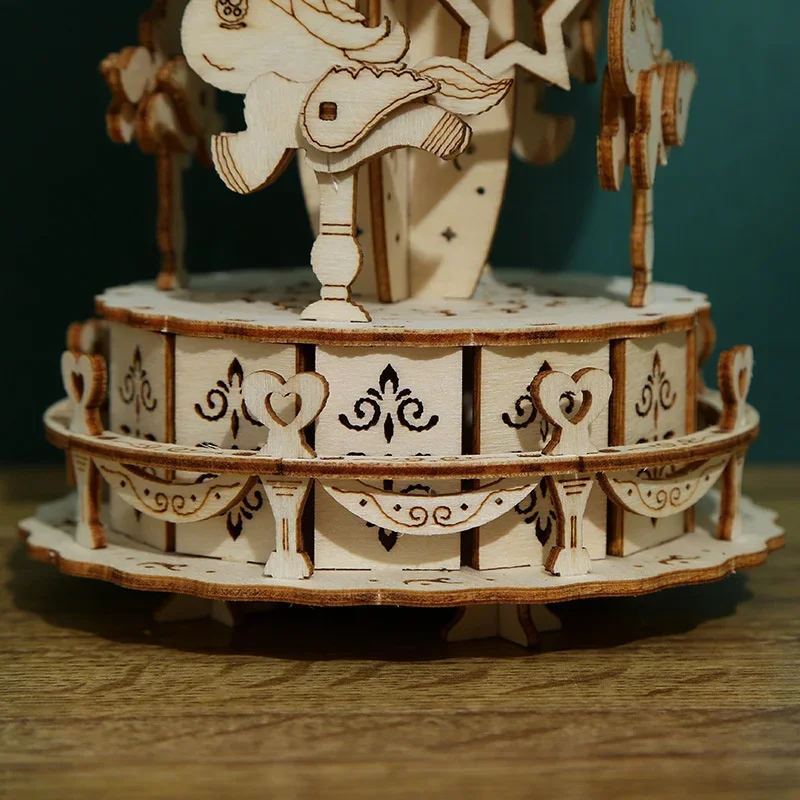 Rompecabezas de madera 3D DIY, kits de modelos de carrusel romántico, engranajes mecánicos, modelos ensamblados, rompecabezas de juguete para niños, regalos