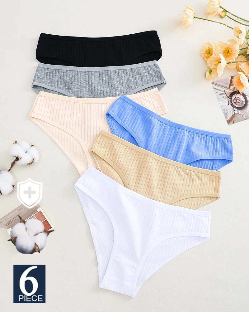 FIENTOO 6PCS/Set Panties Cotton Women Underwear Sexy Underpants Comfort Girls Briefs for Female Stripe Cotton Intimates Lingerie