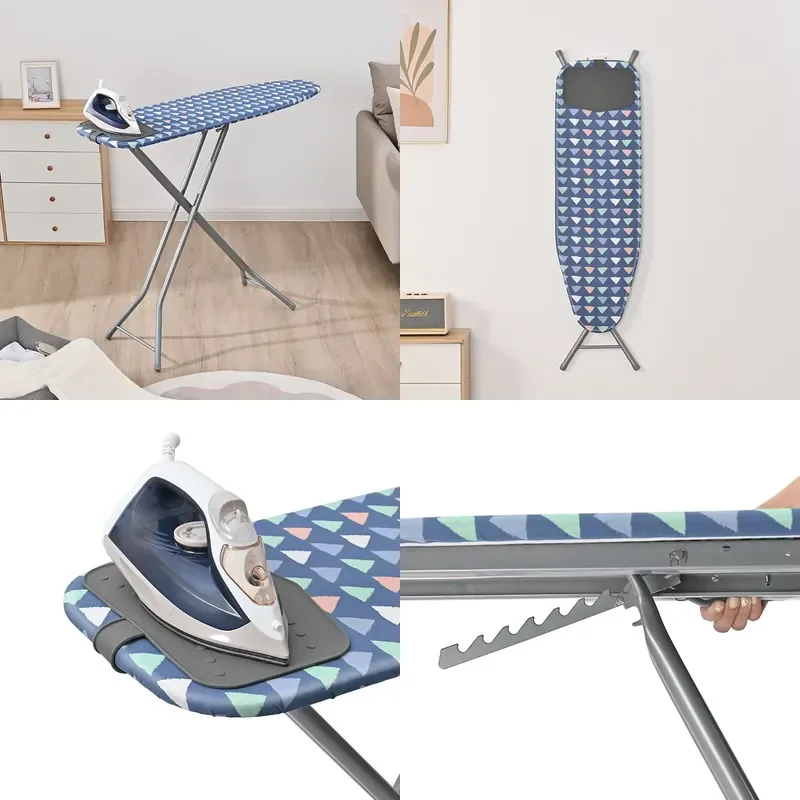 Space Saving Wall Mounted Folding Ironing Board with Heat Resistant Pad Household Hotel Laundry Organizer Mesh Storage Rack