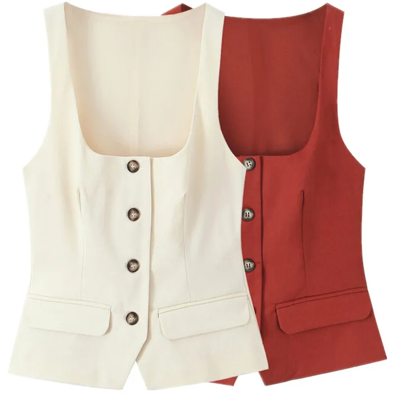 Printemps 2025 femmes Faion col carré Svel irt polyvalent bouton décoration Ele haut nouveauté