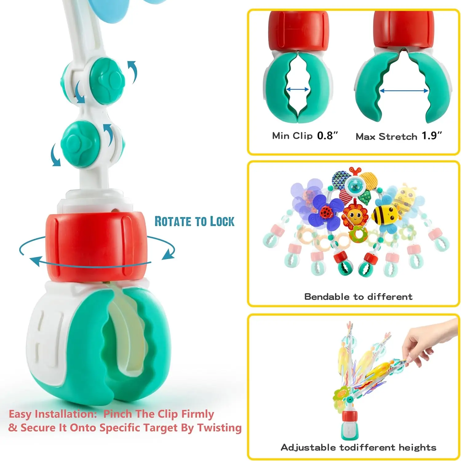 1 brinquedo de arco ajustável premium multiuso com bonecas penduradas, serve para berço e carrinho, desenvolve os sentidos do bebê e a coordenação dos membros.