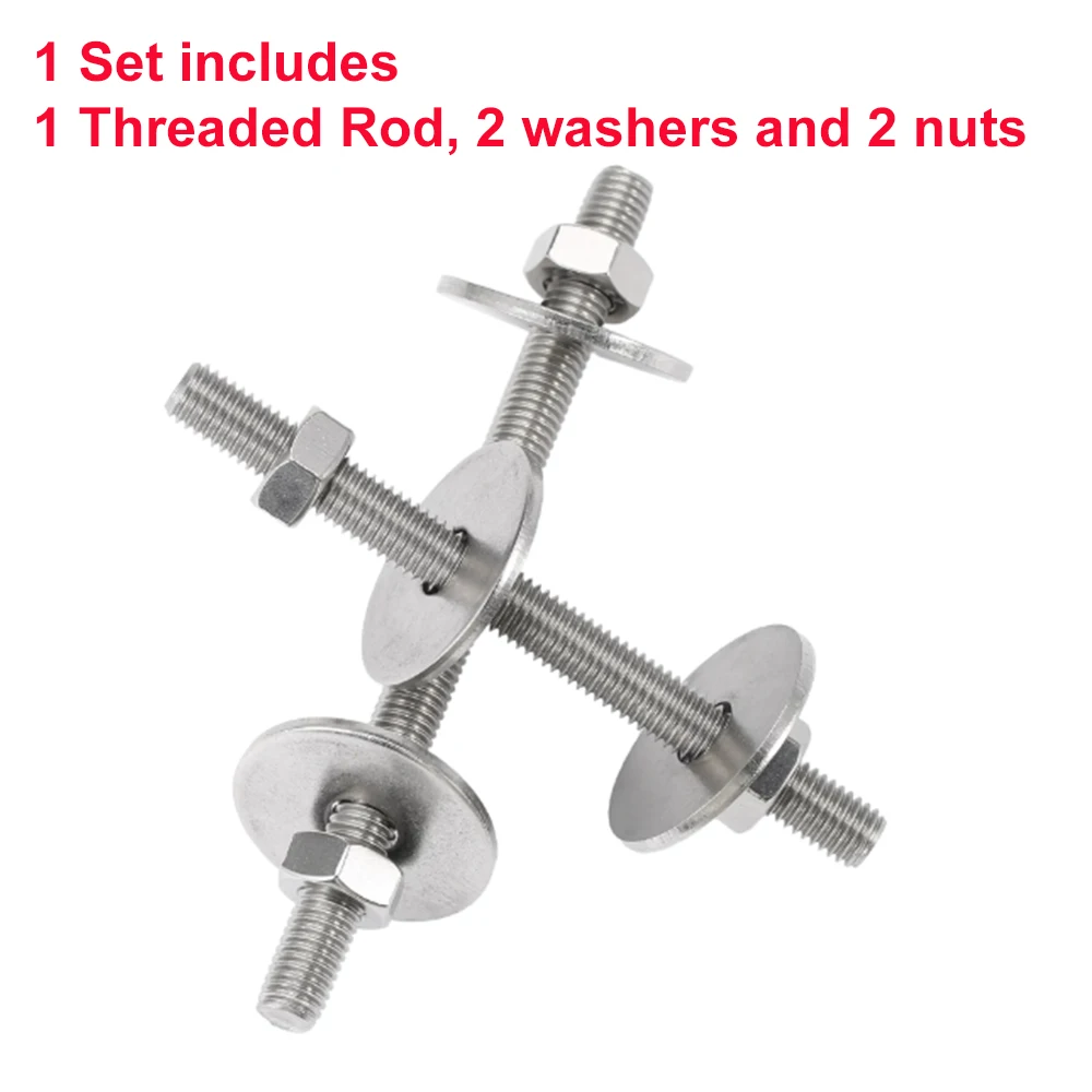 Full Threaded Rod Nut Set M6 M8 M10 M12 304 Stainless Steel Stud Rods Screws Includes 2 Flat Washers/2 Hex Nuts Length150-500mm