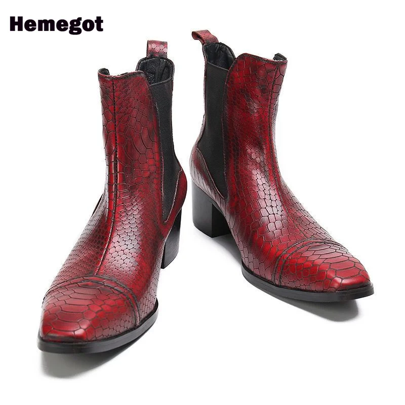 Red Snake Pattern Men's Boots Elastic Band Novelty Stylish Men Booties Big Size Men Shoes Party 37-47 Botas Zapatillas Mujer