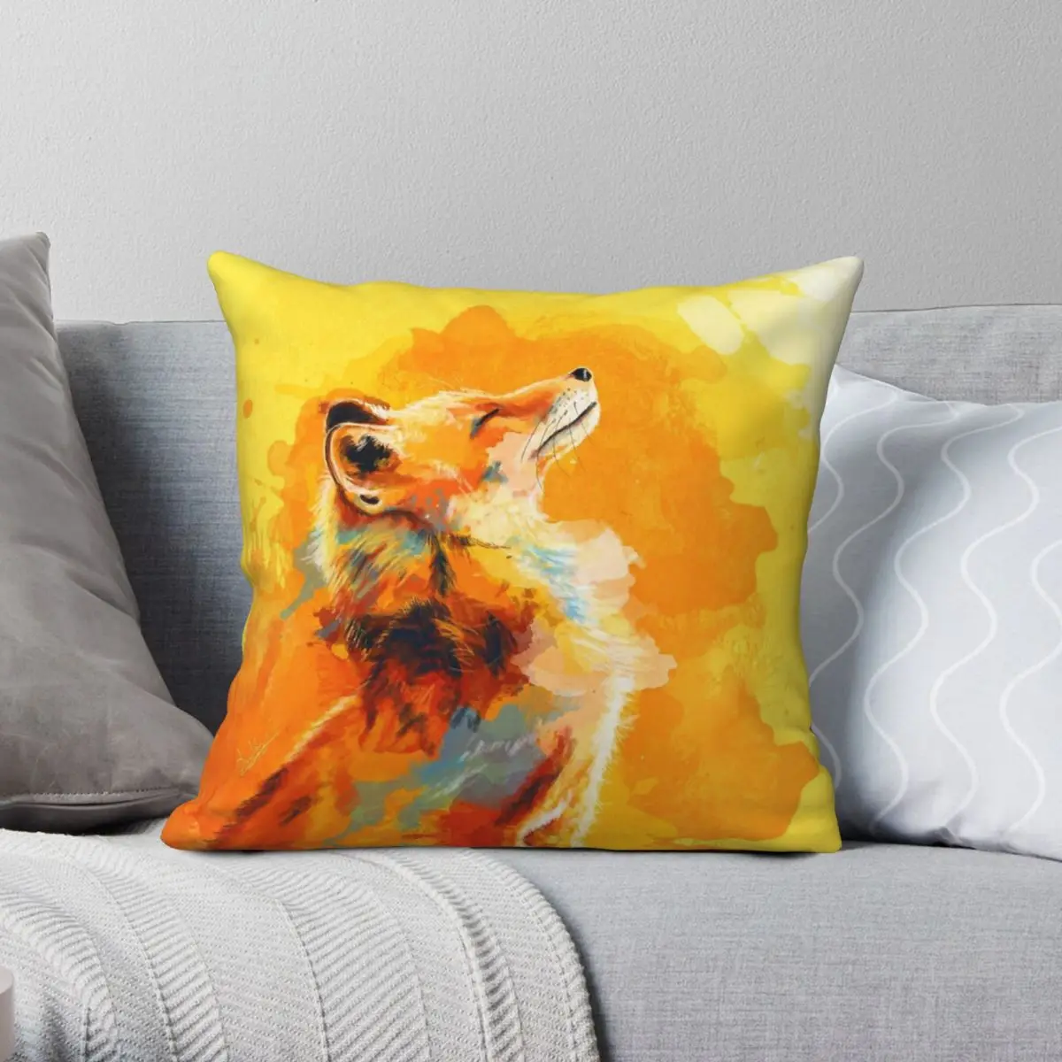 Blisscomparator-Taie d'oreiller carrée Light Fox, polyester, lin, velours, créatif, fermeture éclair, décoratif, lit, coussin, 18"
