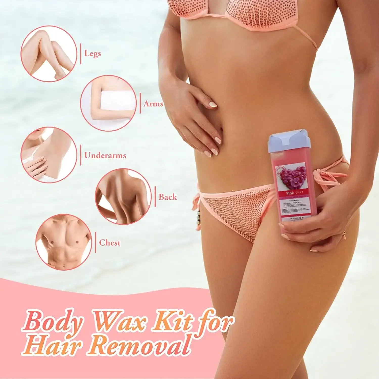 عسل الورد لفة على الشمع الشمع الأسطوانة الملء إزالة الشعر غير مؤلم خرطوشة الشمع مزيل الشعر الشمع دفئا لإزالة شعر الجسم بيكيني