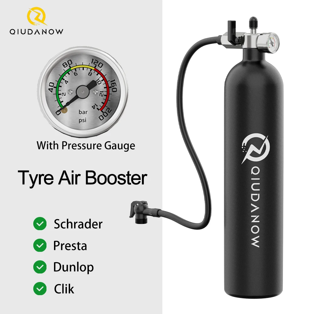 

Баллон для подкачки бескамерных шин 1.3 л с манометром, для клапанов Presta и Schrader, 200 PSI