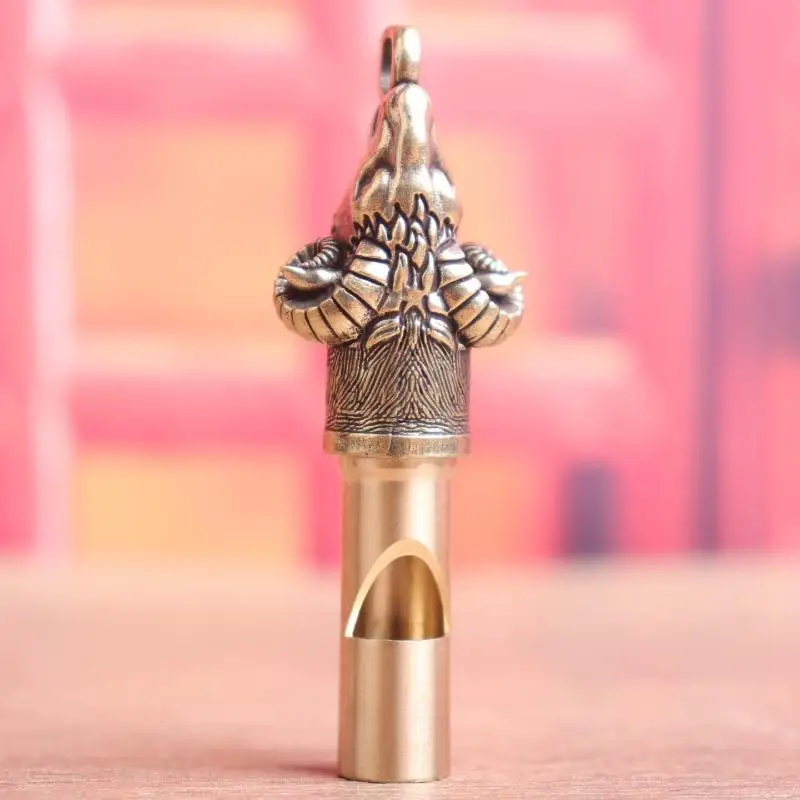 Sheep Head Brass Whistle Vintage Outdoor Survival Emergency Keychain Pendant Retro Pendant Camping Help Whistle