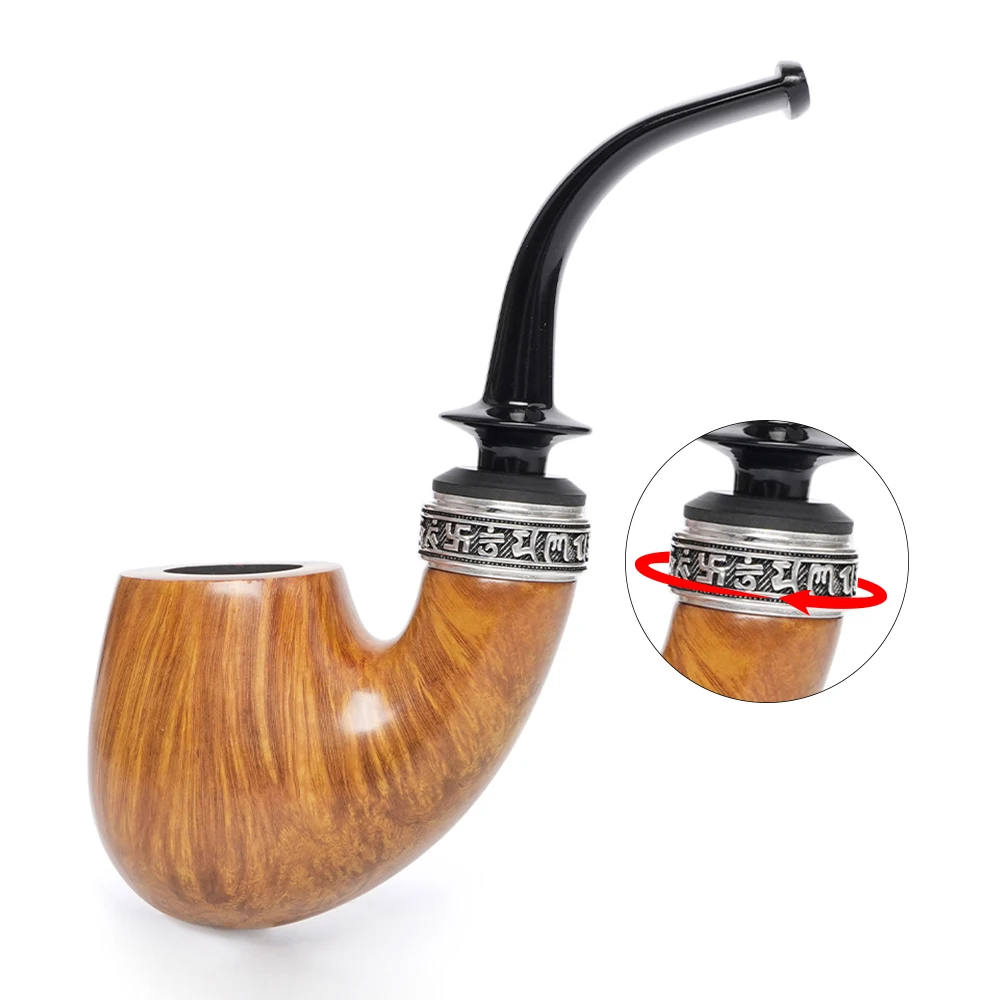 

Handcrafted Wooden Stress Relief Transfer Pipe Rotatable briar wood Smooth-Bodied Pipe with 3mm Stem