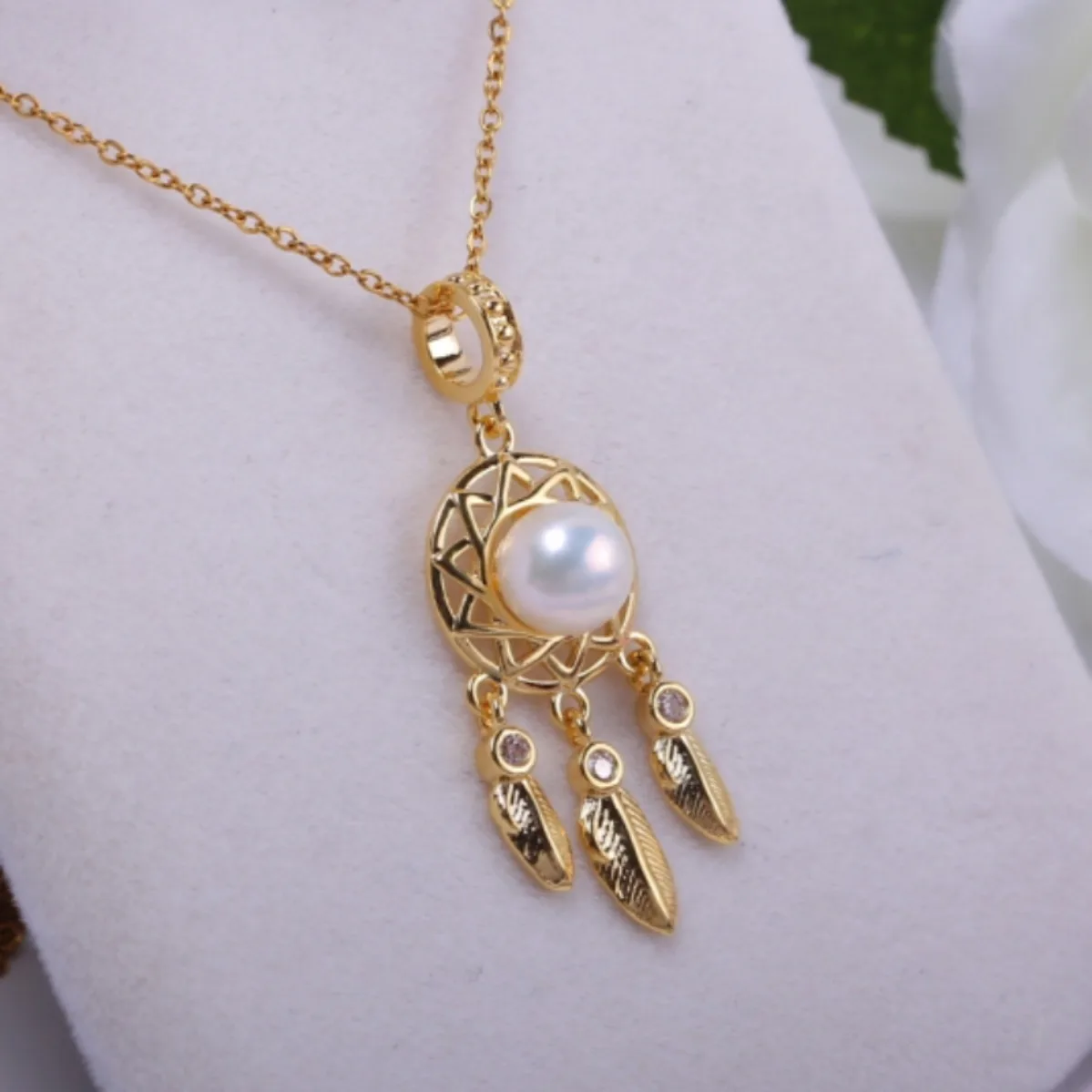 Brass 18K Gold Plated Dreamcatcher Tassel Pendant Base, Blank Setting For DIY Pearl Jade Necklace, Bohemian Style