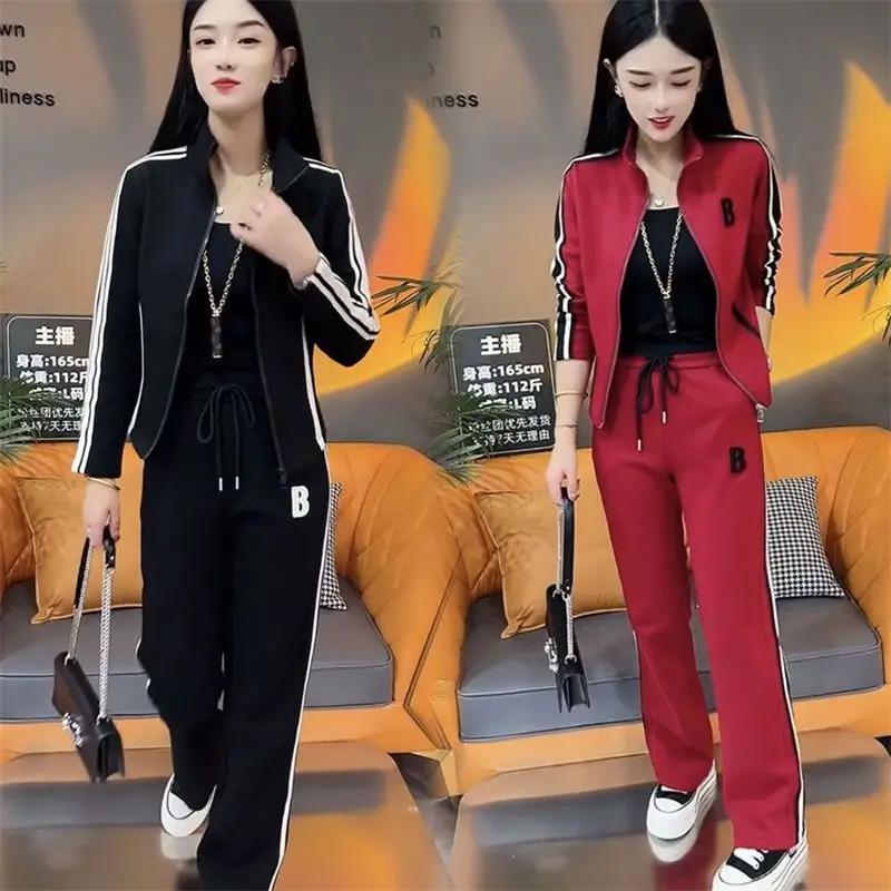 Women\'s Korean Style Design Sense Leisure Sports Suit Fashion Blast Street Autumn Winter New Running Tops Pants 2 Two Piece Set