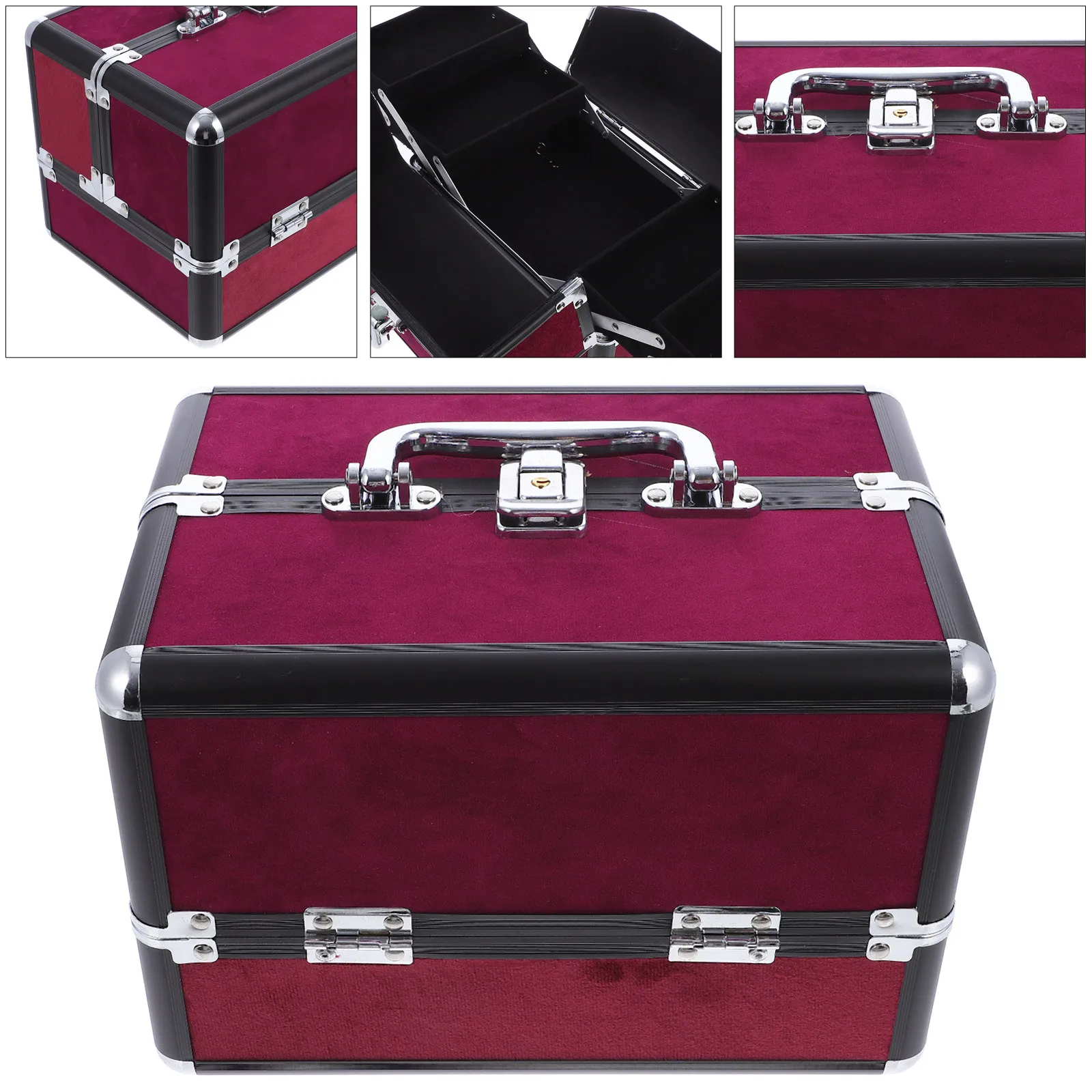 

1 шт. Большая косметичка с двойным открытием, портативный органайзер для макияжа с ручкой, дорожная сумка для хранения