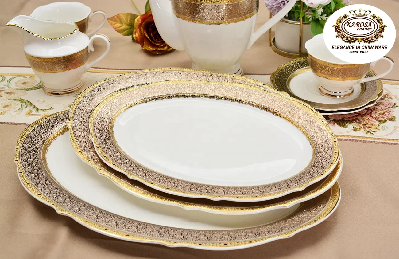 98 Pcs Dinner Sets  China Dinner Set Dinnerware Sets Karosa Royal Style Golden Luxury