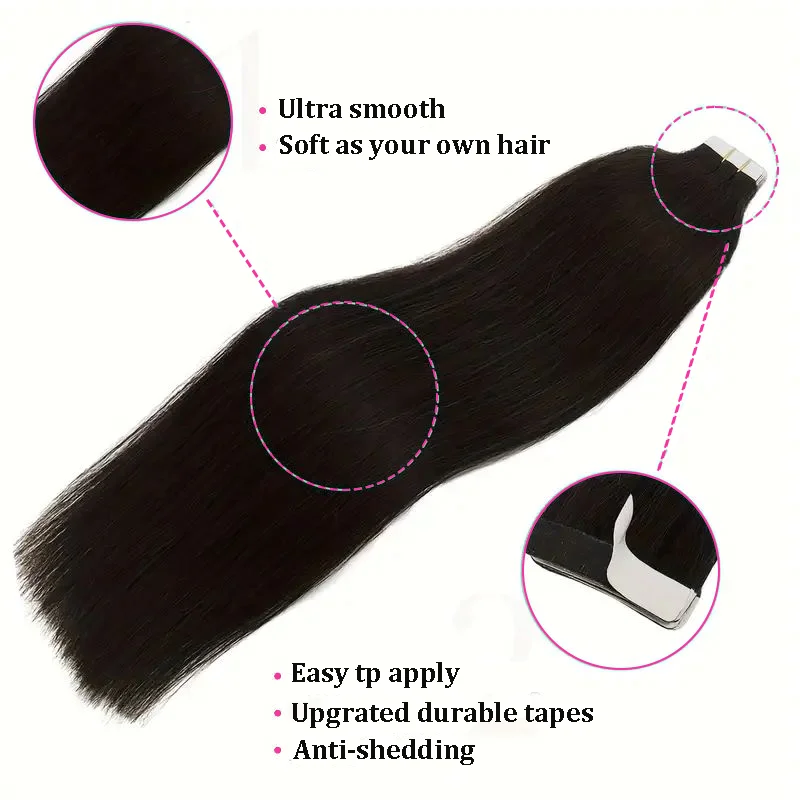 الشريط في الشعر التمديد شعر الإنسان مستقيم سلس الشريط في وصلات الشعر 100 الشعر البشري 20 قطعة شريط غير مرئي الشعر ضعف الجانب #4
