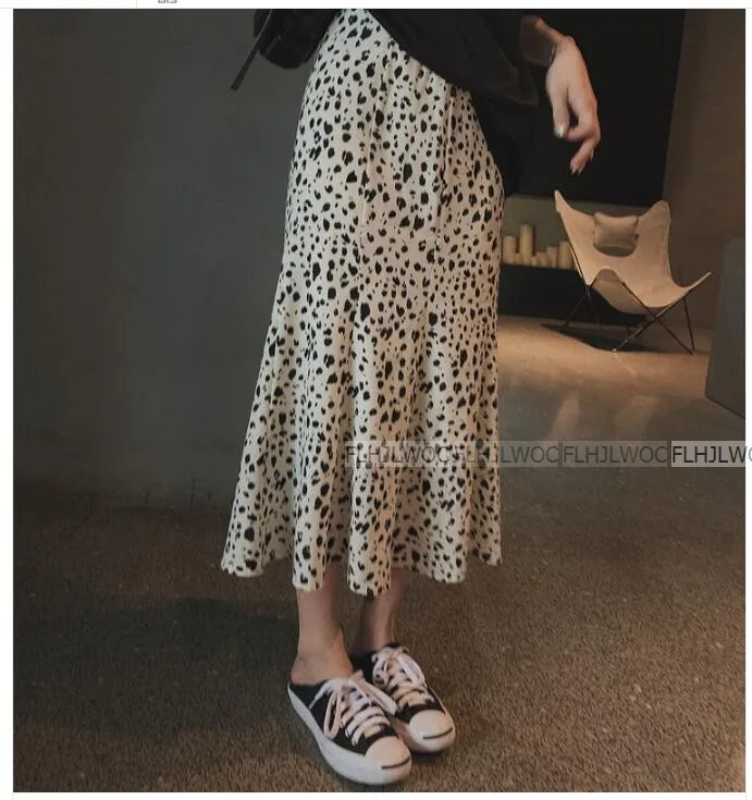 Temperament Long Skirts 2020 Summer All-Match Streetwear Leopard Casual Elastic Waist Ruffled High Waist Skirt Flhjlwoc Vestido