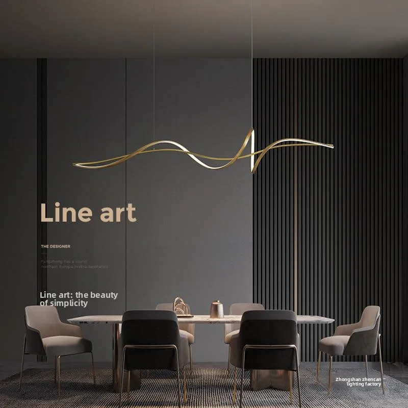 Copper Minimalist restaurant long pendant light, modern simple dining table bar counter light, designer model home linear pendan