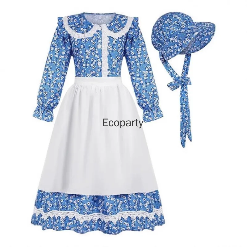 Карнавальный костюм пионера Пурим для девочек, маленький домик прерий, колониальные платья с цветочным принтом, костюм для косплея на Хэллоуин, нарядное платье