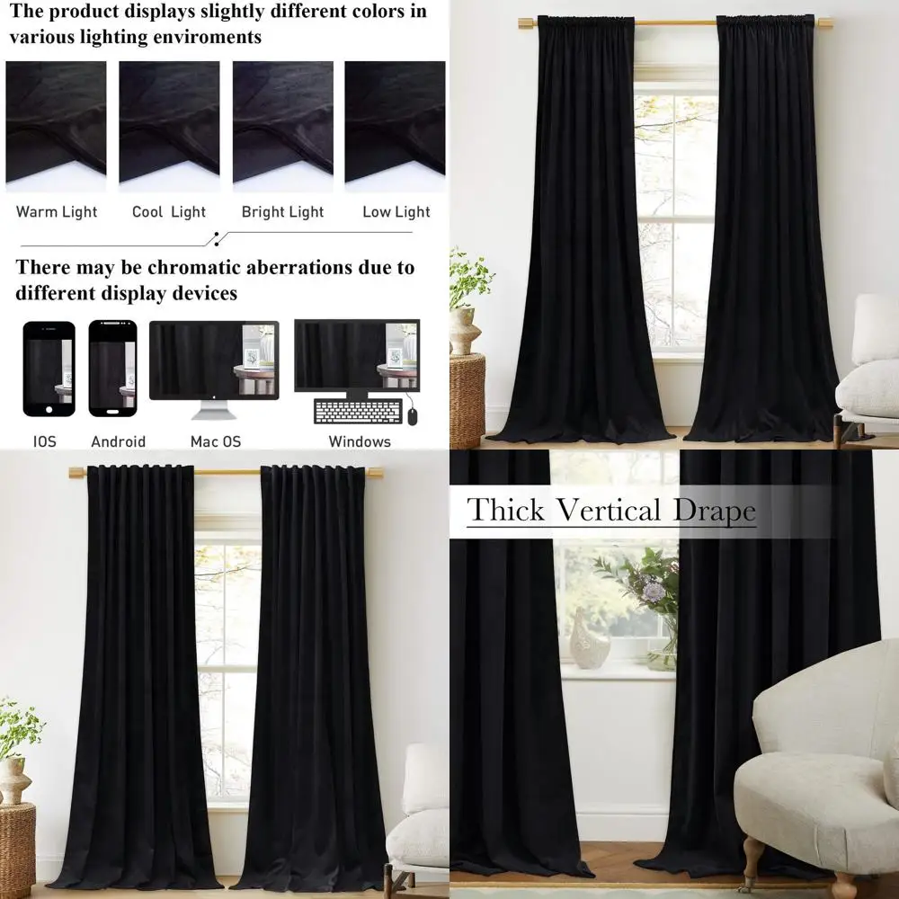 

90 затемняющих бархатных штор, ширина 52, набор из 2 панелей для спальни, гостиной, индустриальный стиль