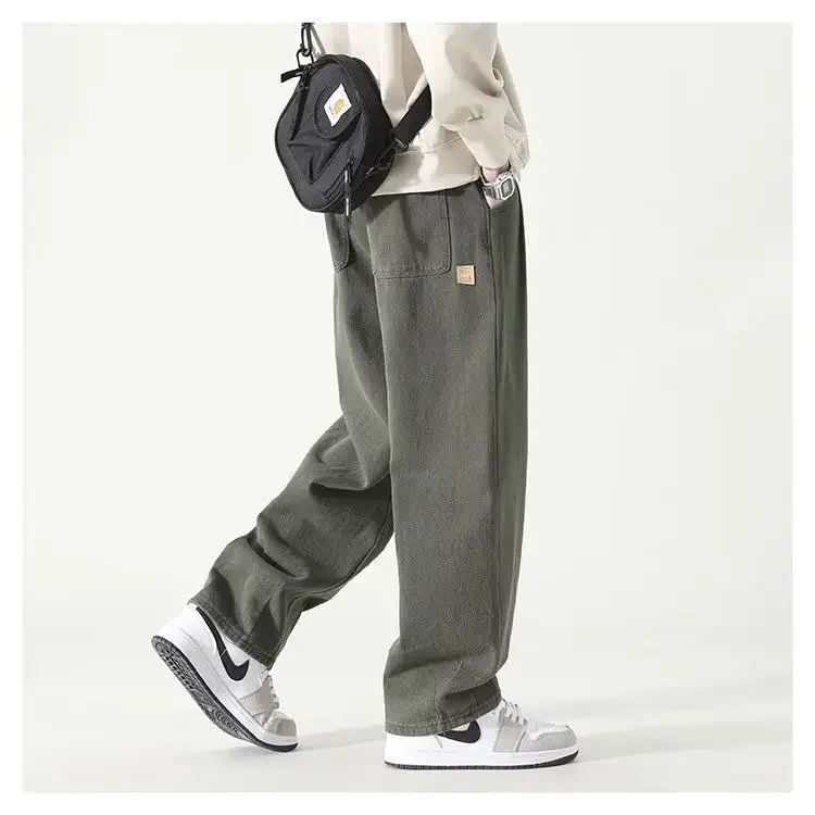 Pantalones de trabajo americanos para hombre, color verde militar, estilo primavera y otoño, pantalones casuales sueltos de pierna recta para adolescentes, pantalones Retro de moda