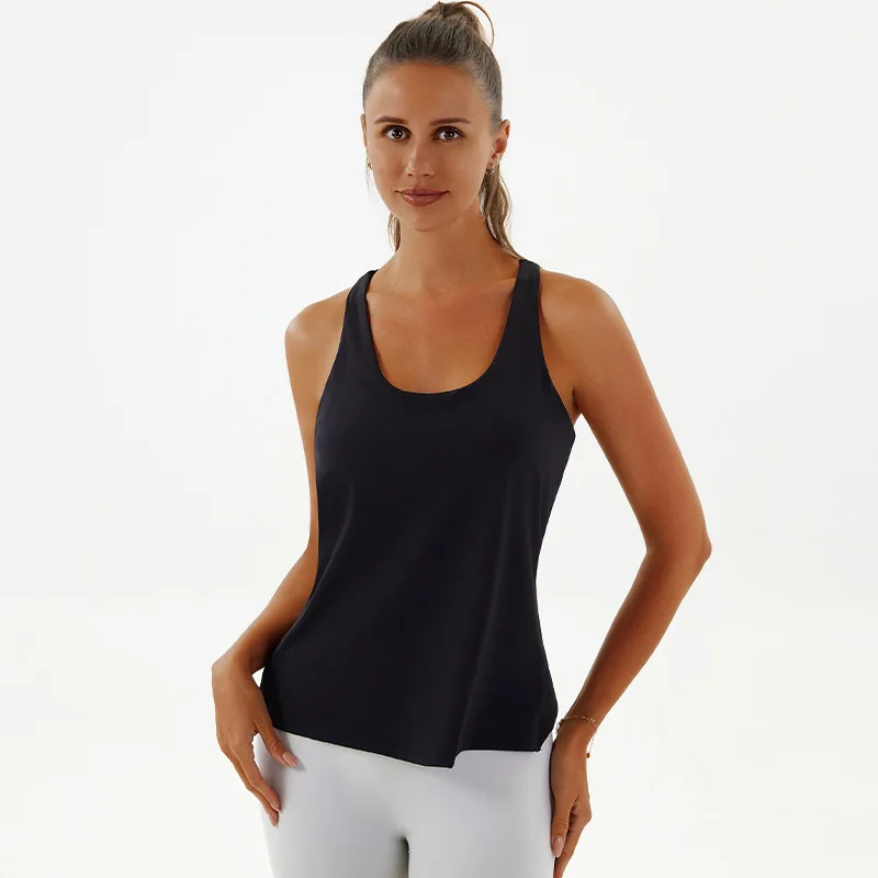 Women's Sports Vest T-Shirt With Detachable Bra Vest Beautiful Back Yoga Sleeveless Top Fitness Running Fake Two-Piece Shirt