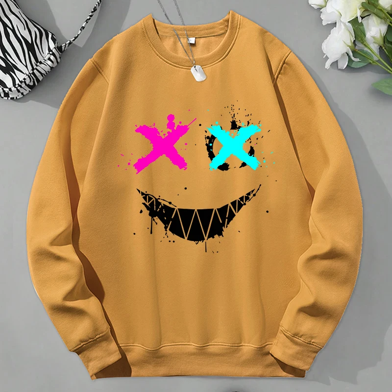 Graffiti Style Print Sweatshirt Men Harajuku Casual Round Neck Clothes Hip Hop Fashion Sports Wear Autumn Warm Fleece Pullover