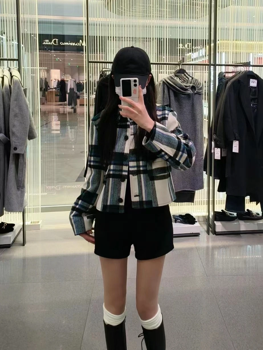 Automne hiver ort Plaid laine Jaet femmes Faion Patch ket décoré manteau nouveauté 2025 printemps Collection