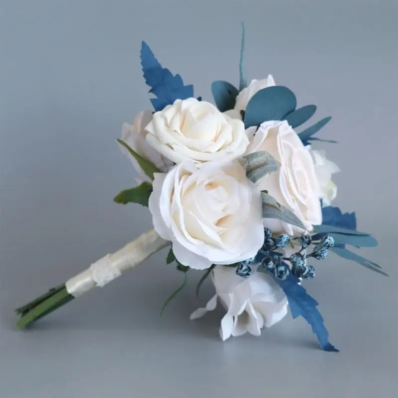 E8BD Romantic Champagne Rose Bouquets for Bride Bridesmaid Holding Flowers