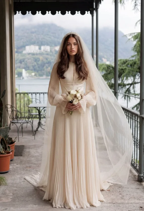 Champagne Bohemian Beach Wedding Dresses Pleated Chiffon Corset Top Long Sleeve Summer Holiday bridal Gown Outfit Customized