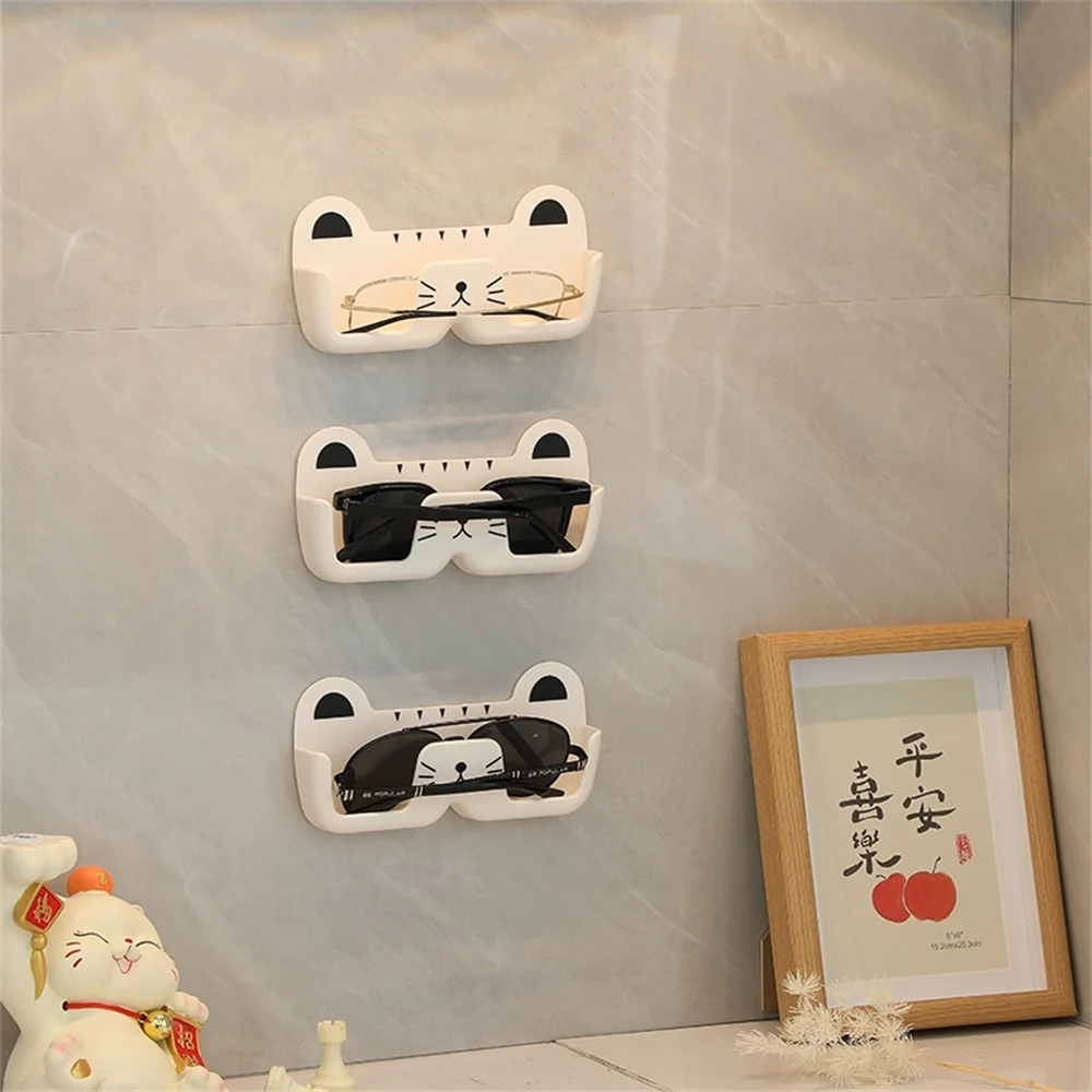 KLASSNUM Glasses Organizer Holder Cartoon Cat Wall Mount No-Punch Sunglasses Myopia Reading Glasses Wall Display for Women Kids