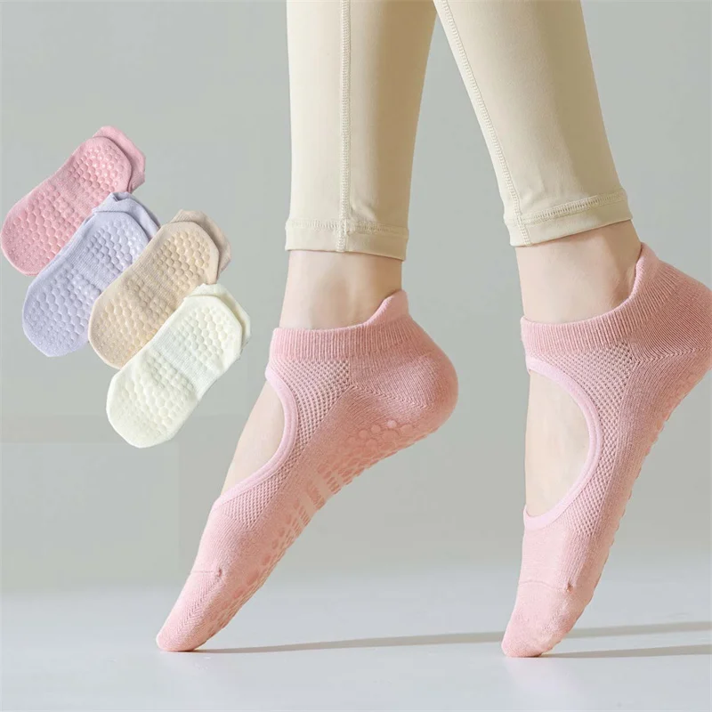 

5Pairs Women Pilates Socks Backless Anti-Slip Breathable Yoga Socks Ankle Ladies Ballet Dance Sports Socks