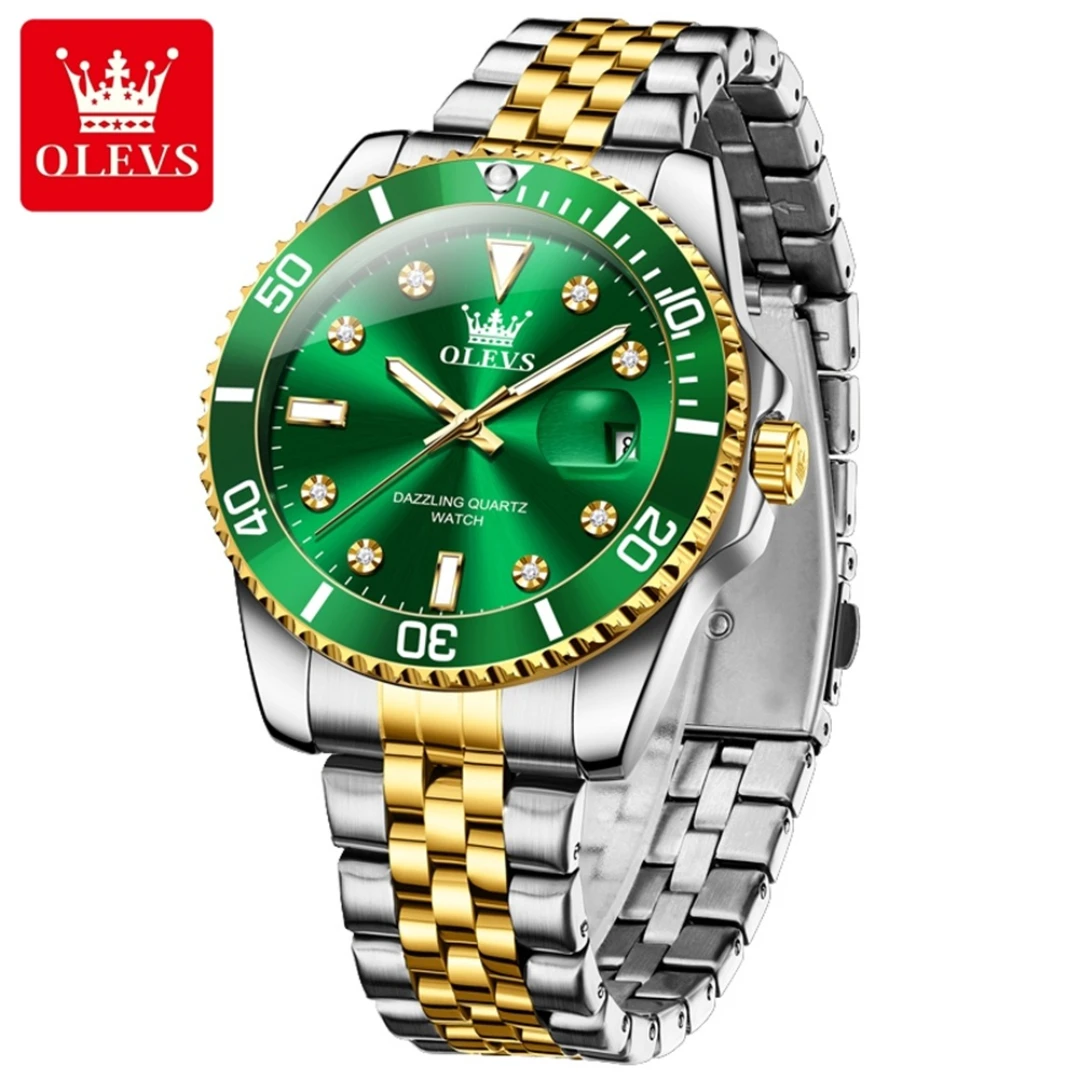 

OLEVS 9809 Quartz Fashion Watch Gift Round-dial Stainless Steel Watchband Wristwatch Calendar Luminous