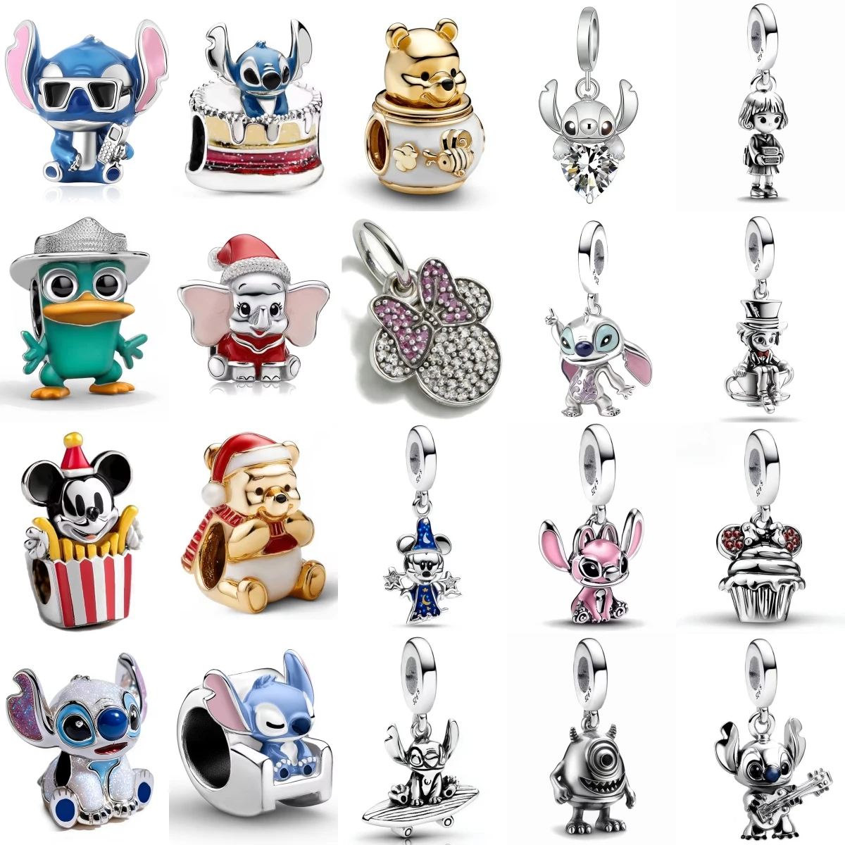 Abalorios de Plata de Ley 925 con Diseño de Osito de Dibujos Animados y Pastelito para Pulseras Europeas, Accesorios de Joyería DIY