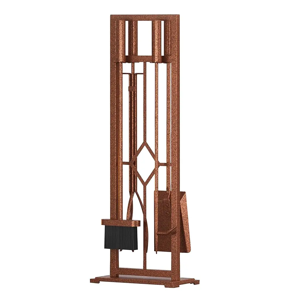 

5 Pieces Fireplace Tools Set Wrought Iron Fire Place Pit Poker Holder(Antique Bronze)