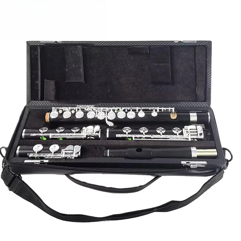 Ebony Flute /C+B+Bb Foot 16+17+18 Open Hole Silver Plated E Key Grenadilla Professional
