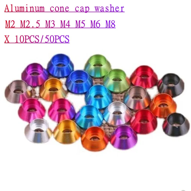 10-50pcs/lot aluminum cone cap washer m2 m2.5 M3 M4 M5 M6 M8 Corlorful Aluminum Alloy Cap Head  Gasket washer for RC parts