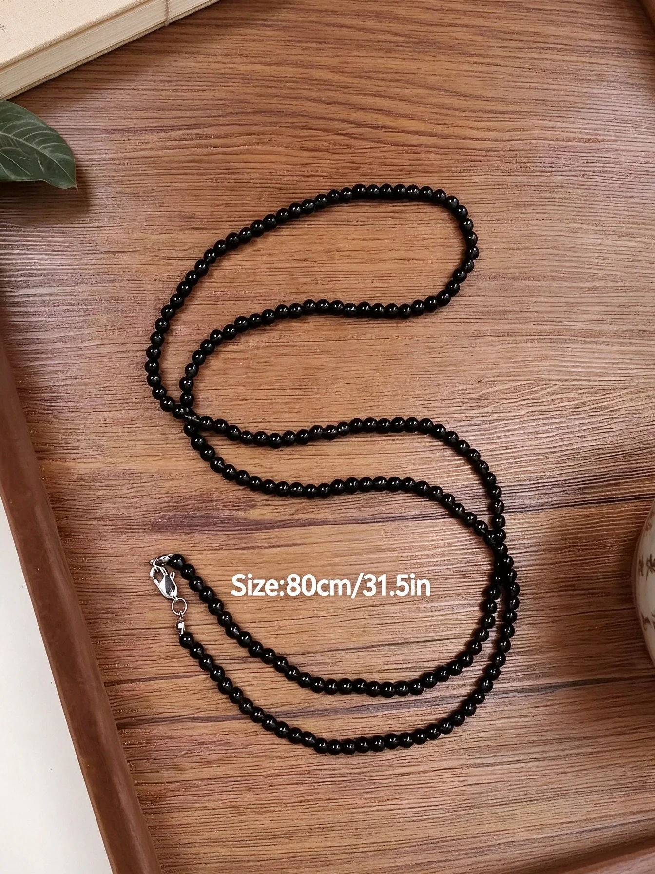 1PC natural black agate long bead necklace with silver buckle. Casual style, suitable for parties, perfect gift for her