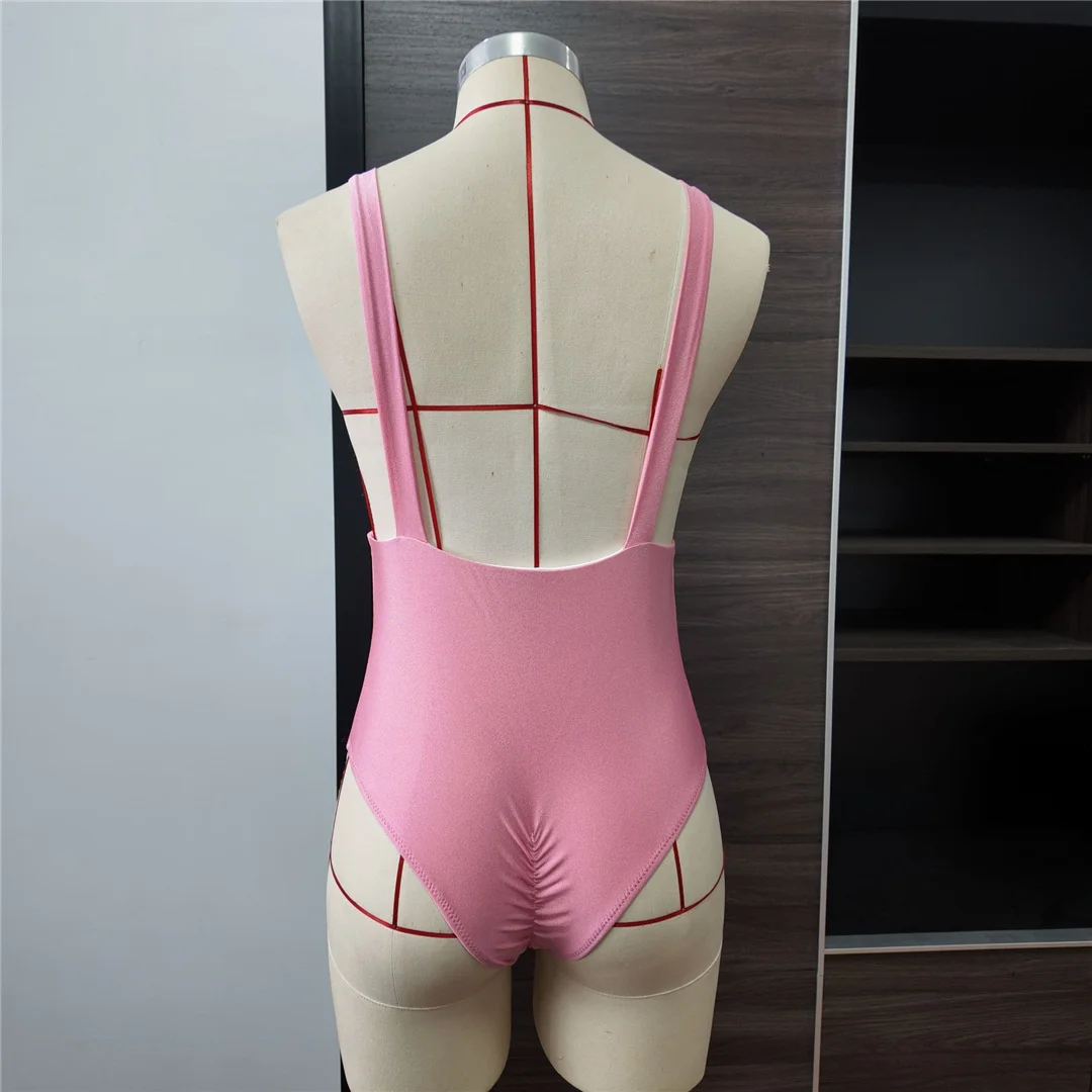 Badeanzug mit Wellenmuster, tiefem V-Ausschnitt und offenem Rücken für Damen, einteiliger Badeanzug, Monokini, Scrunch-Butt-Badeanzug, Badebekleidung, Badeanzug V8530 – Detail 9