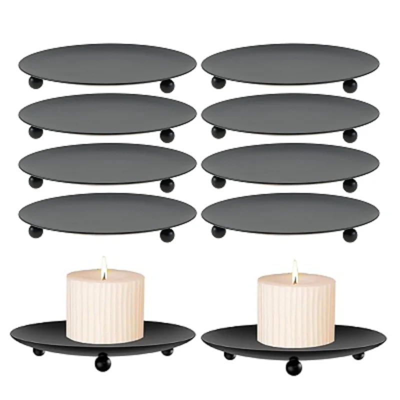 8 Stück Eisenplatten-Kerzenhalter für LED- und Wachskerzen, Tablett, dekorativer Stumpenkerzenhalter, Metallständer für Zuhause, Restaurants