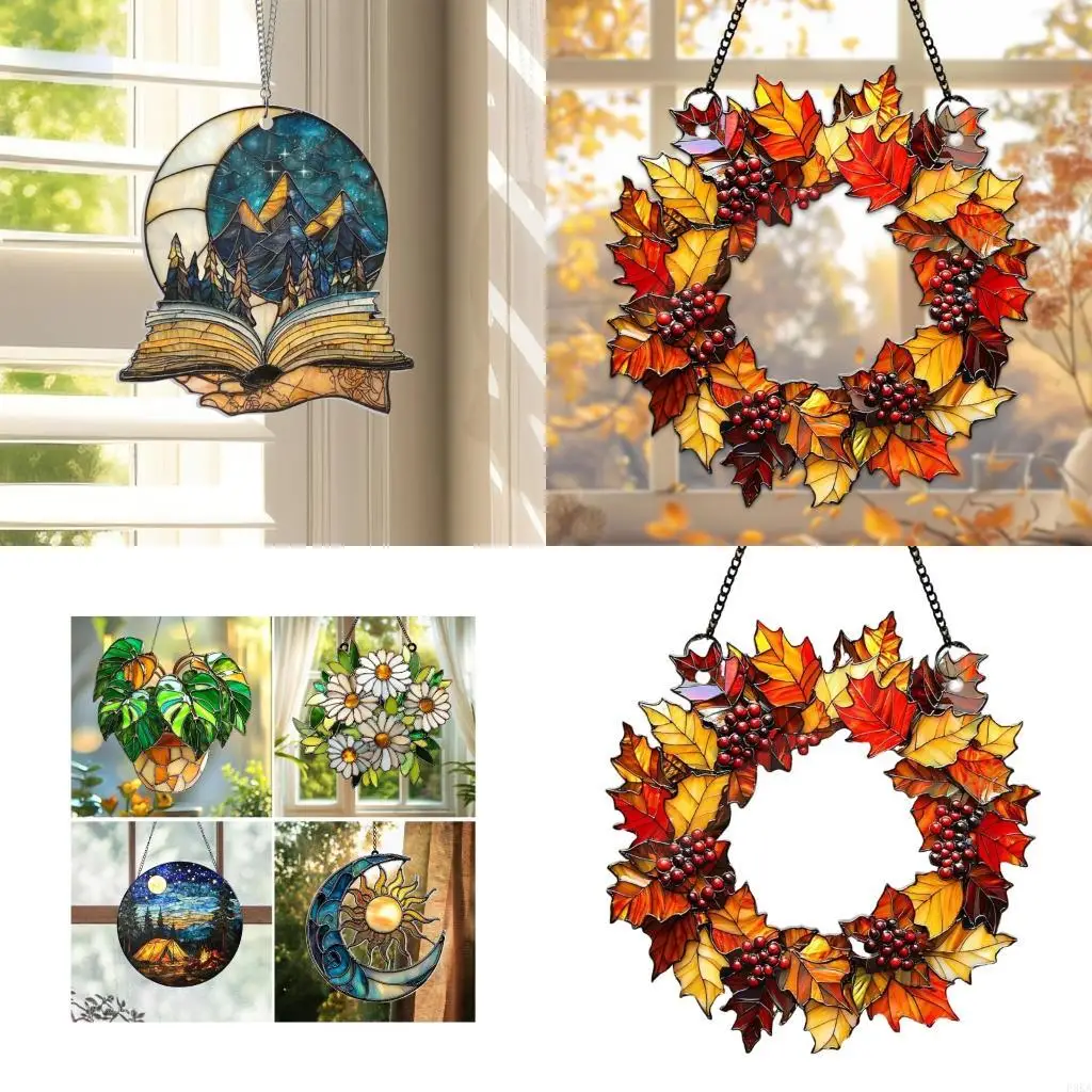   Acrylic Window Hangings Suncatchers Artificial Green Plant Window Panel