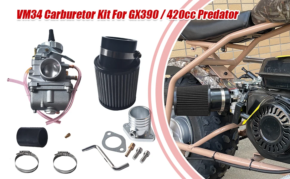 

Silver VM34 Carburetor With 58mm Grey Air Filter Kit For Predator GX390 420cc Go Kart