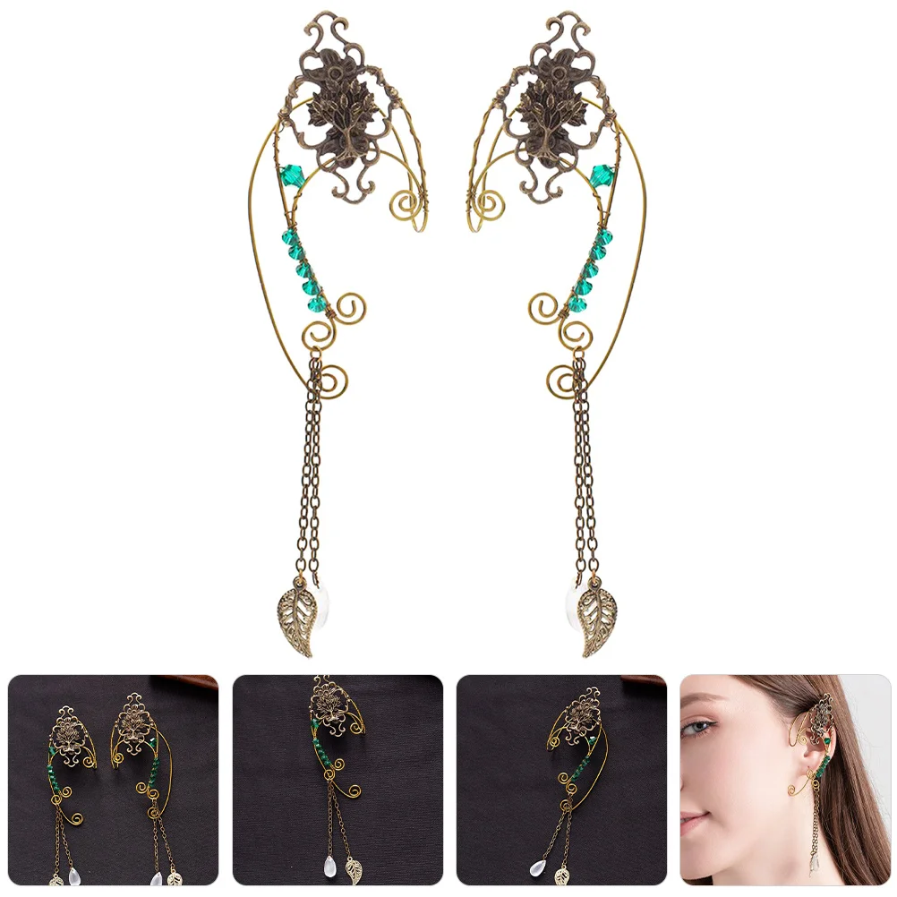 

1Pair Ear Cuff Ear Clip Fairy Earrings Non Piercing Cosplay Accessories Elegant Zinc Alloy Crystal Ears Cuff for Women