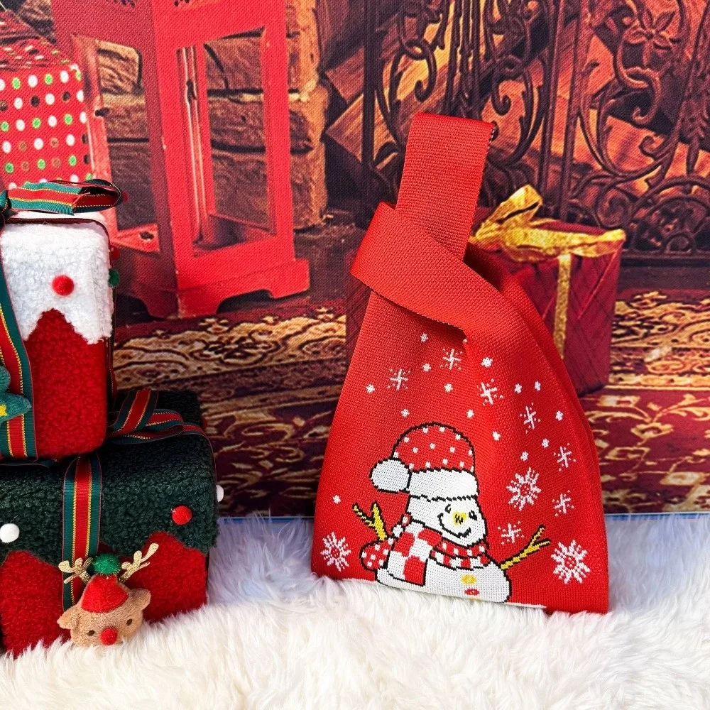 

Новая рождественская вязаная сумка Санта-Клауса, Рождественская елка, снеговик, вязаная сумка ручной работы, многоразовая сумка на запястье с узлом