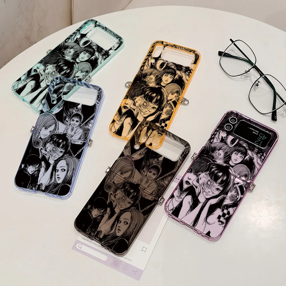 حافظات رعب Junji Ito لهاتف سامسونج جالاكسي Z Flip3 Flip4 Flip5 Flip6 Flip7 5G غطاء ناعم قابل للطي شبه شفاف من مادة البولي يوريثان الحراري