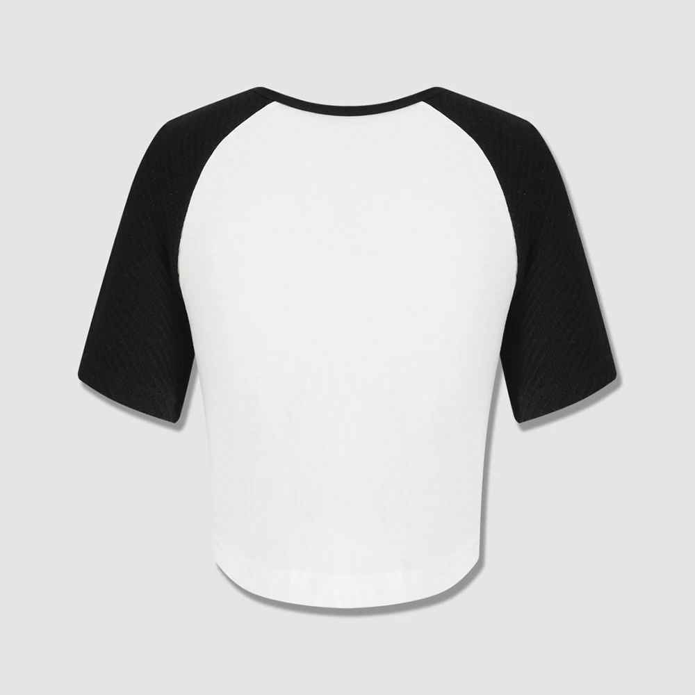 

2026 New Arrival Women's Contrast Color Raglan Tee 100% Cotton Crew Neck Cropped T-Shirt Casual Ruched Summer Top for Streetwear